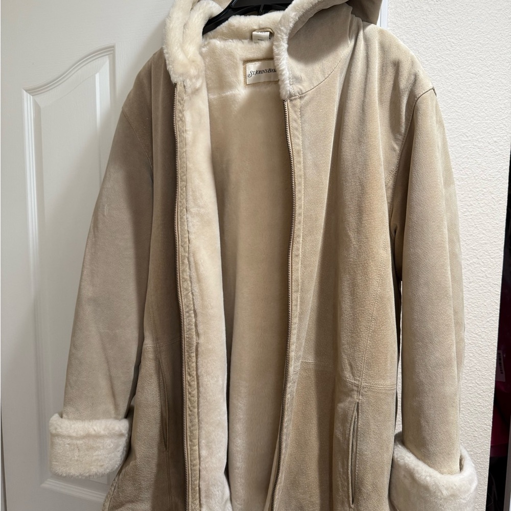 St. John's Bay Leather Jacket Tan Cream Cozy Fit